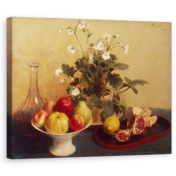 Tablou canvas - Ignace Henri Jean Fantin-Latour - Flori, feluri de mancare cu fructe si carafa, 80 x 100 cm Tablou canvas - Ignace Henri Jean Fantin-Latour - Flori, feluri de mancare cu fructe si carafa, 80 x 100 cm