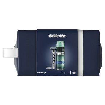 Set Cadou Gillette Mach3: Aparat de ras + 1 Lama de rezerva + Gel de ras Extra Comfort, 200 ml + Geanta de voiaj Set Cadou Gillette Mach3: Aparat de ras + 1 Lama de rezerva + Gel de ras Extra Comfort, 200 ml + Geanta de voiaj