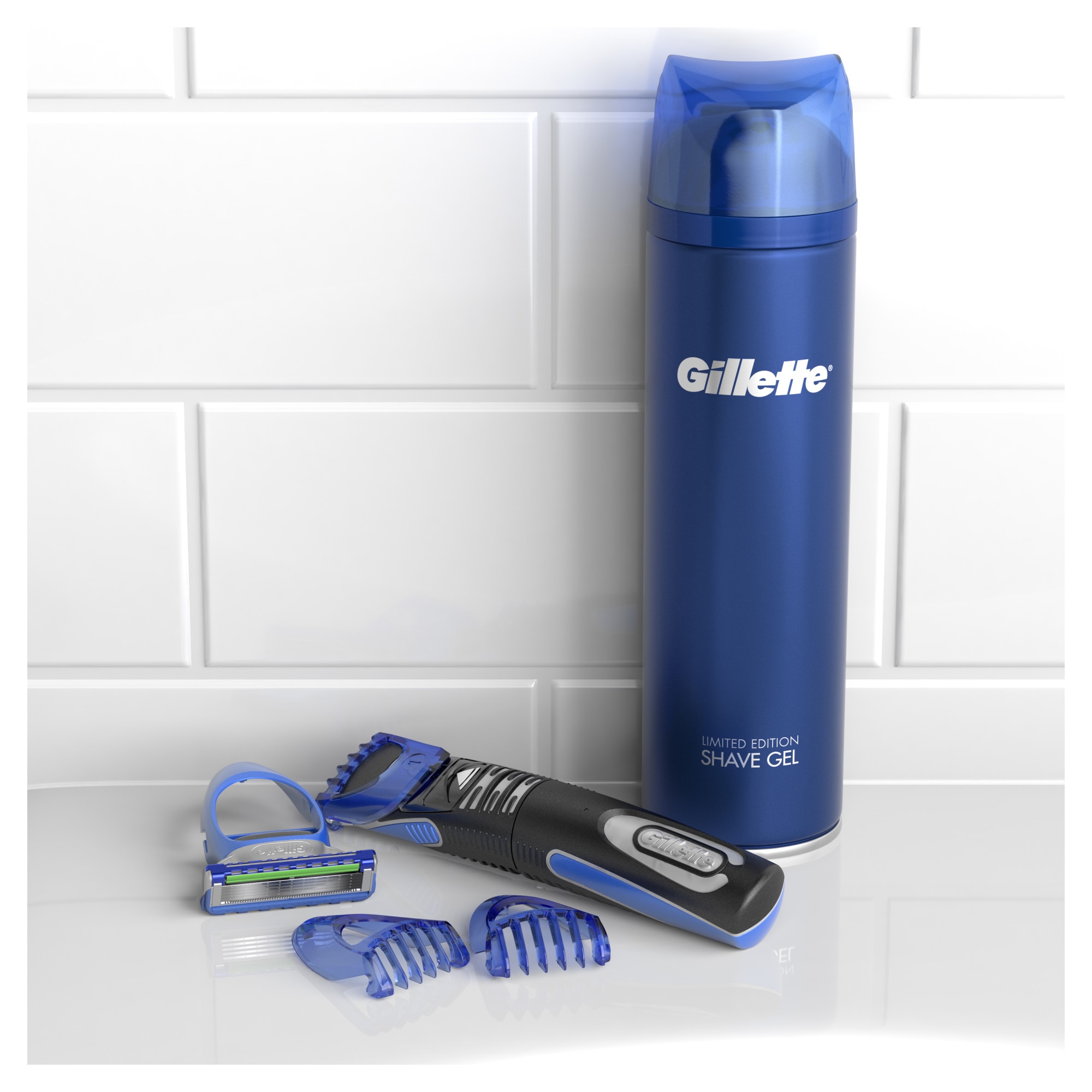 Подаръчен комплект Gillette: Самобръсначка Styler + Гел за бръснене ...
