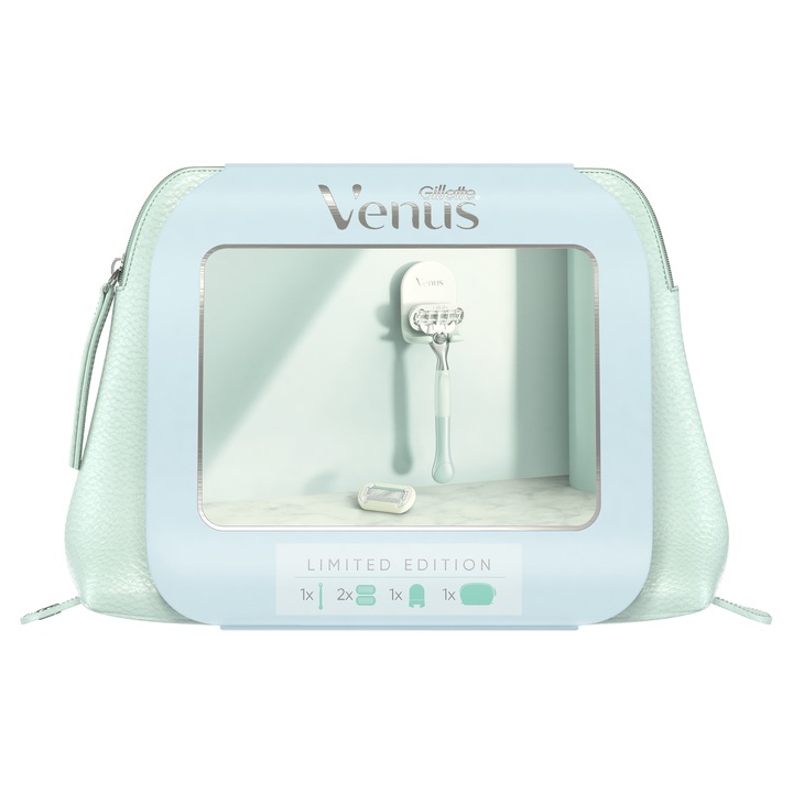 Подаръчен комплект Venus: Самобръсначка Extra Smooth Sensitive + 1 резерва + Закачалка за самобръсначка + Козметична чанта