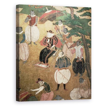 Tablou canvas - Scoala Japoneza - Sosirea portughezilor in Japonia, detaliu al portughezilor care comanda debarcarea de pe un ecran Namban Byobu, 40 x 50 cm Tablou canvas - Scoala Japoneza - Sosirea portughezilor in Japonia, detaliu al portughezilor care comanda debarcarea de pe un ecran Namban Byobu, 40 x 50 cm