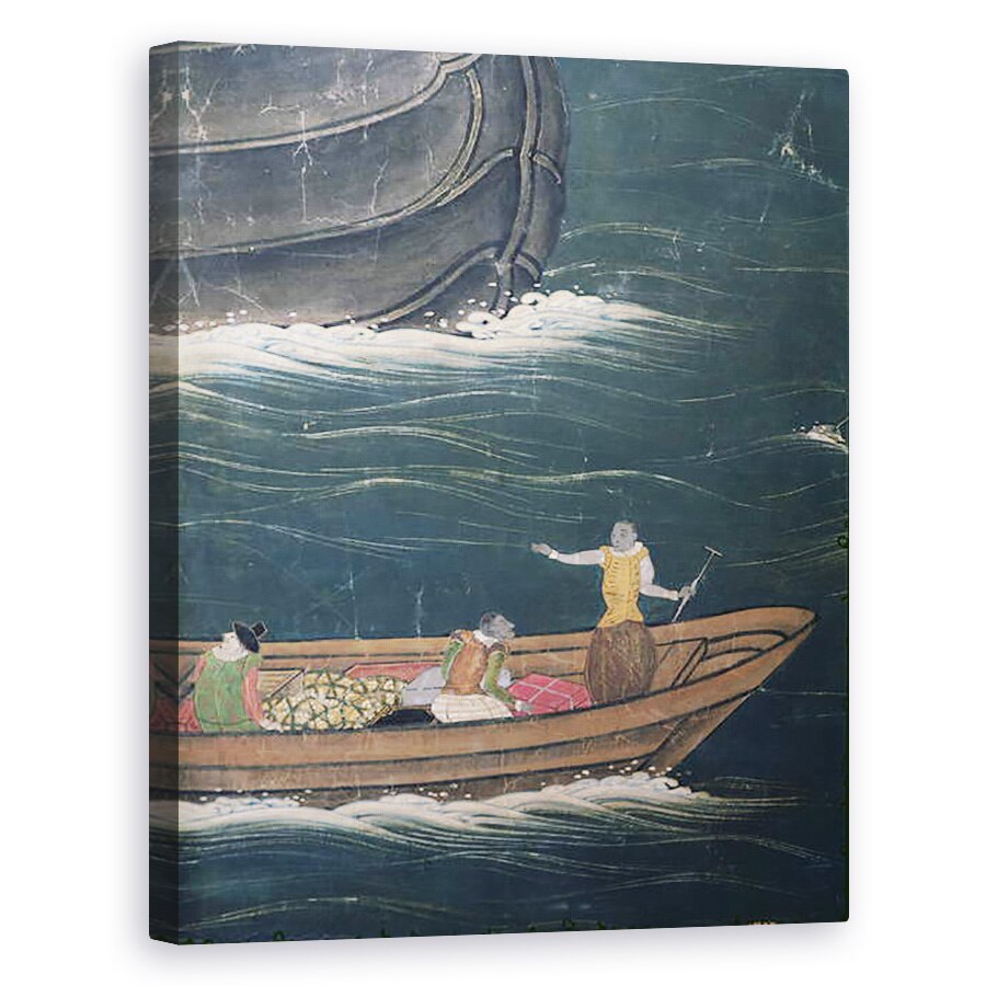 Tablou canvas - Scoala Japoneza - Sosirea portughezilor in Japonia, detaliu de nava mica cu incarcatura, de la un ecran Namban Byobu, 40 x 50 cm