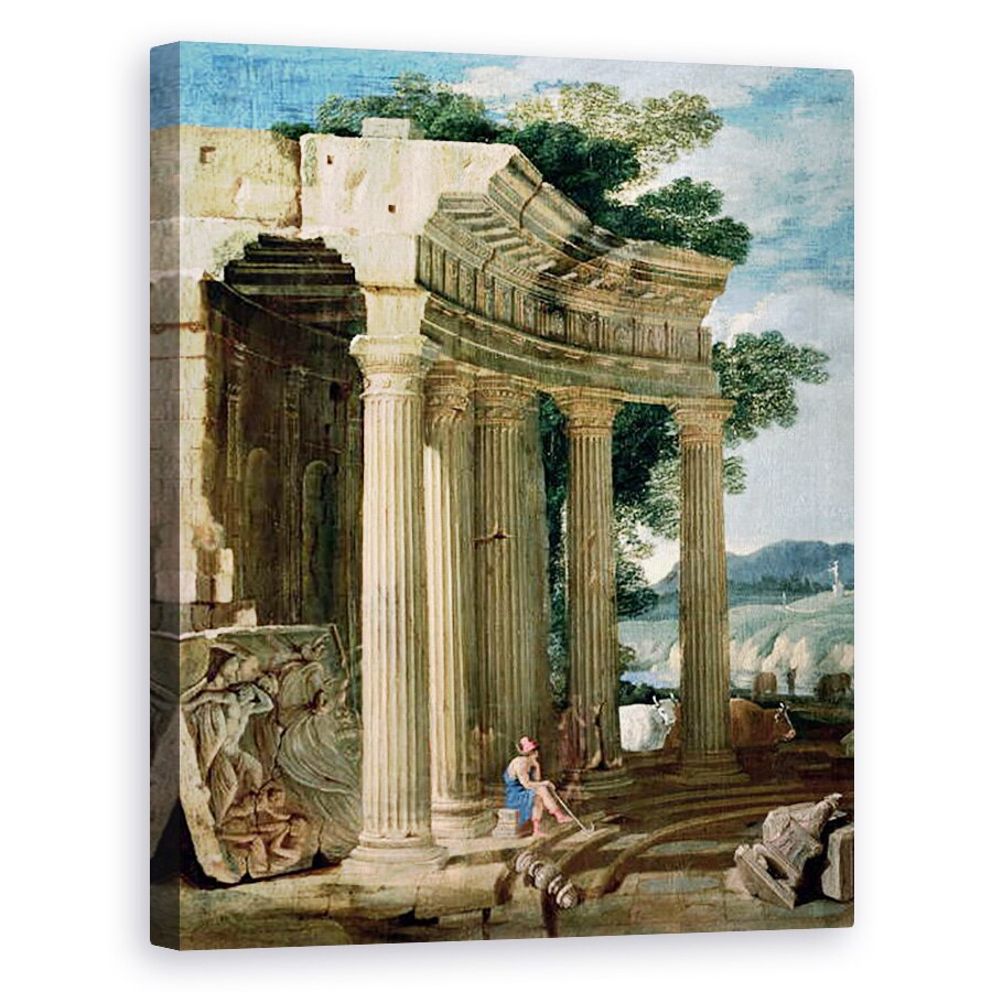 Tablou canvas - Jean Lemaire - Peisaj cu ruine si un pastor, 80 x 100 cm