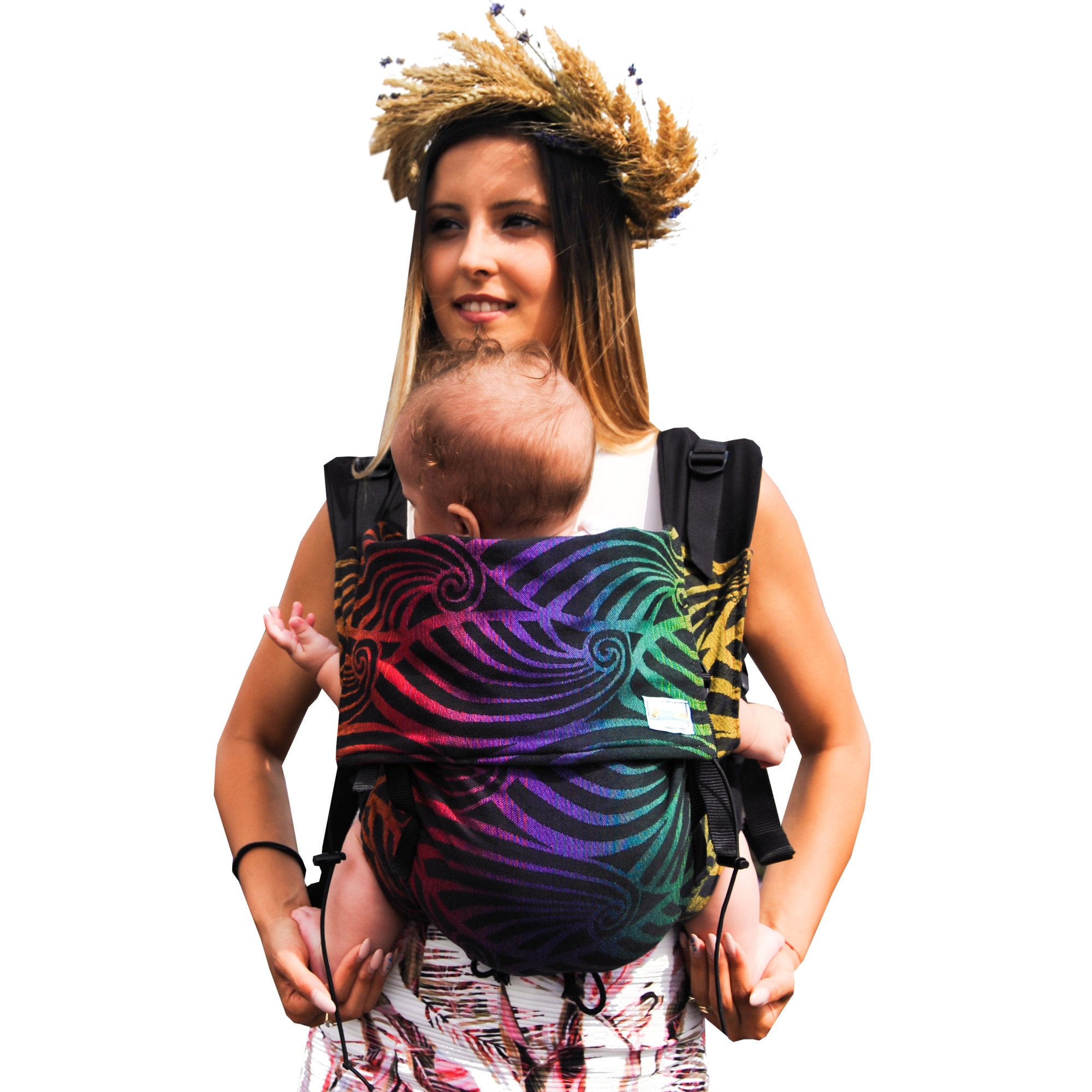 Marsupiu ergonomic Littlebee reglabil in lungime si latime-panou din wrap Yaro Dandy Black Autumn, +0 luni