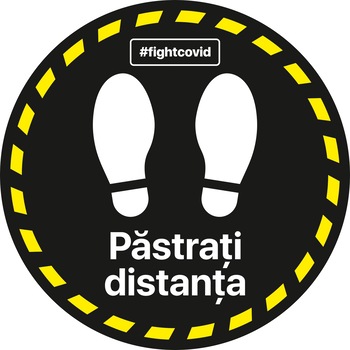 Autocolant distantare Covid-19, ADC5, cerc, negru, 20 x 20 cm Autocolant distantare Covid-19, ADC5, cerc, negru, 20 x 20 cm