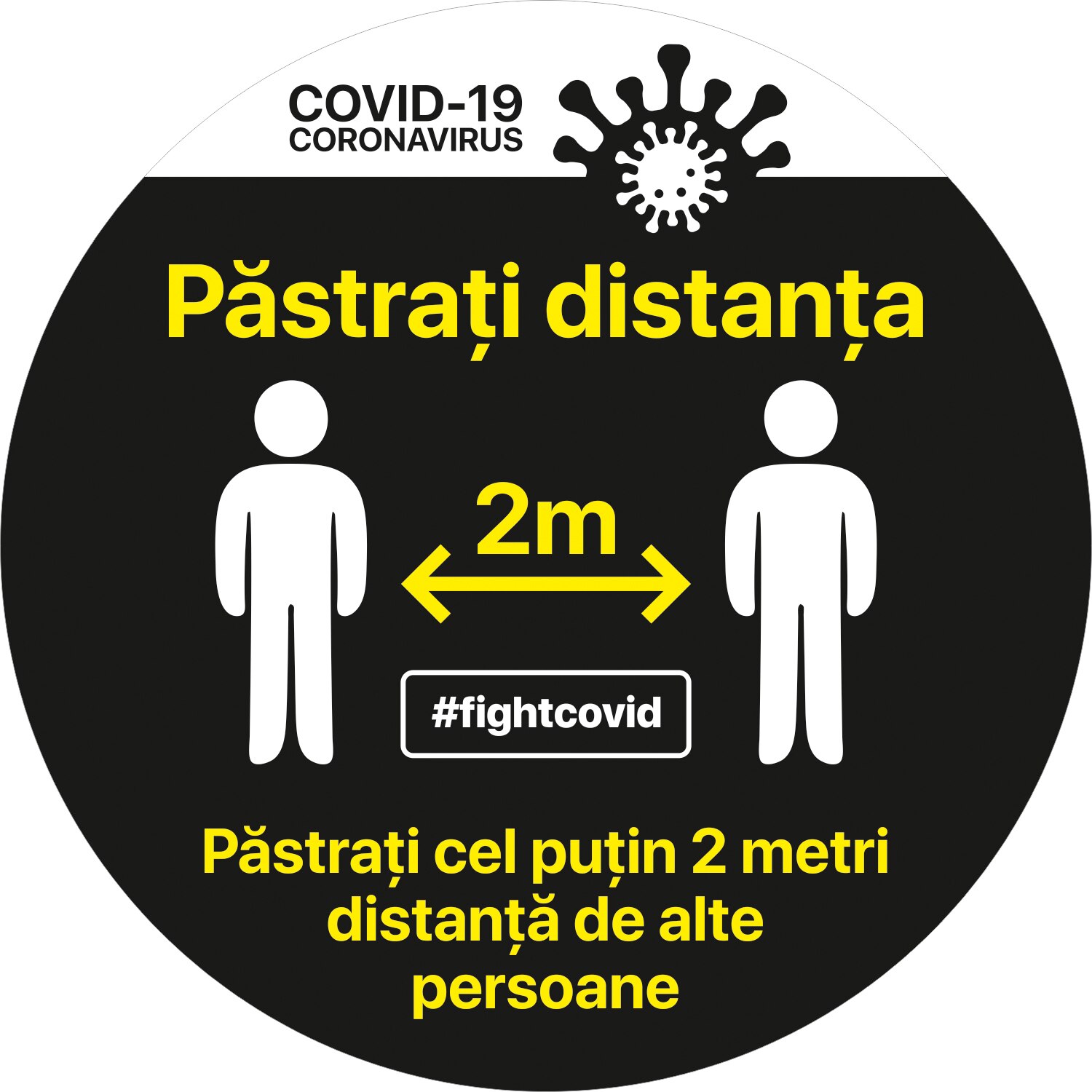Autocolant distantare Covid-19, ADC4, cerc, negru, 20 x 20 cm