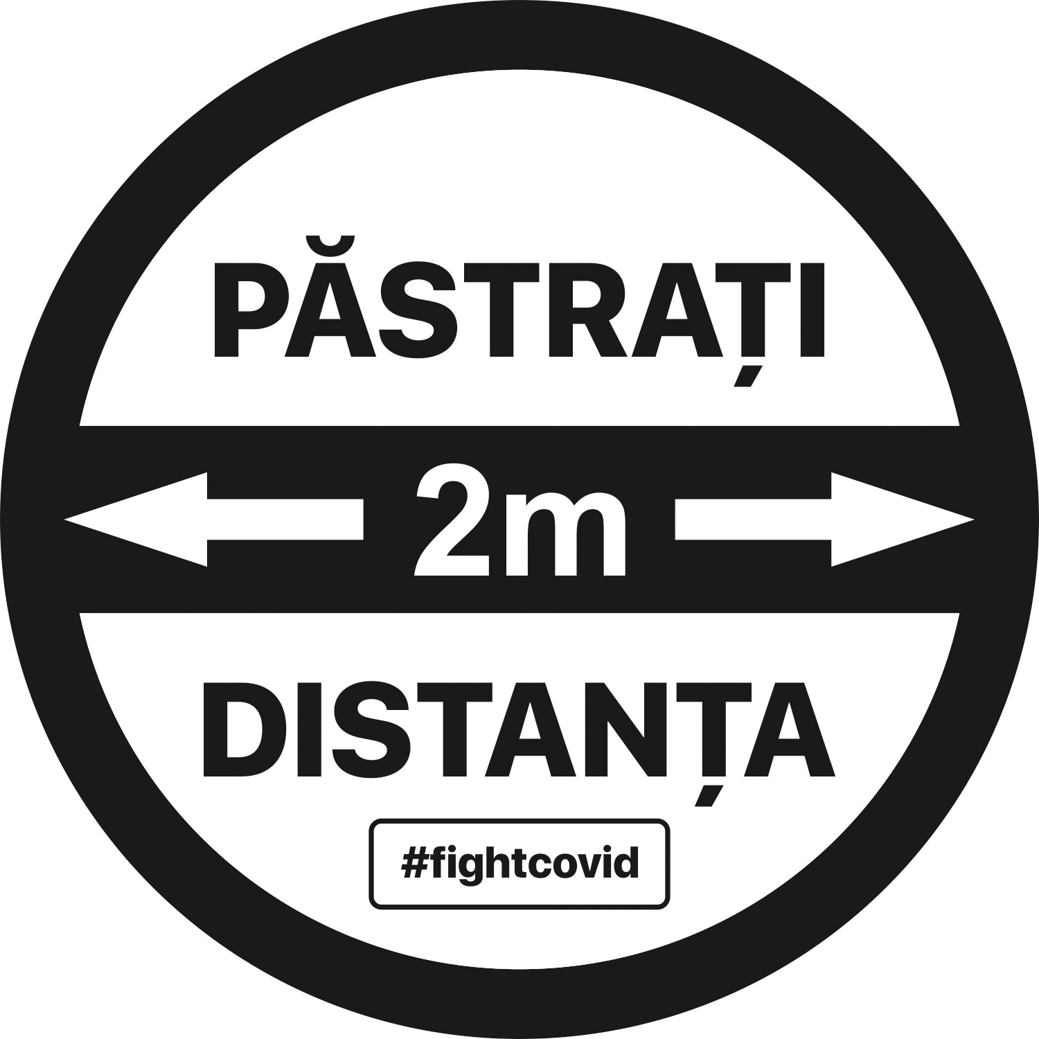 Autocolant distantare Covid-19, ADC2, cerc, negru, 20 x 20 cm