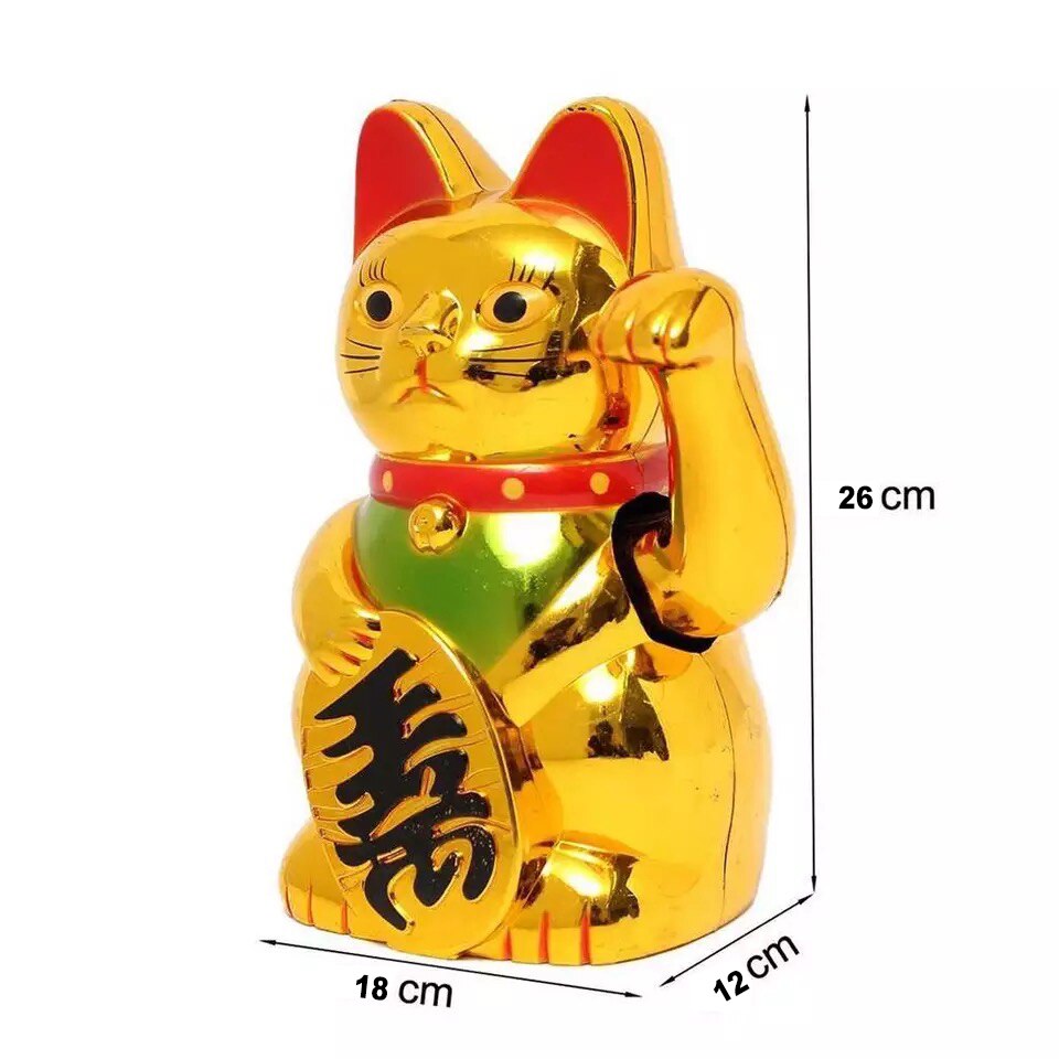 Pisica norocoasa cu ideograma norocului si labuta miscatoare, Feng Shui, 26  cm lungime