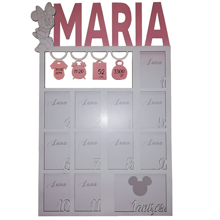 Rama foto Primul Anisor Minnie Mouse, colaj 12 fotografii, fetite