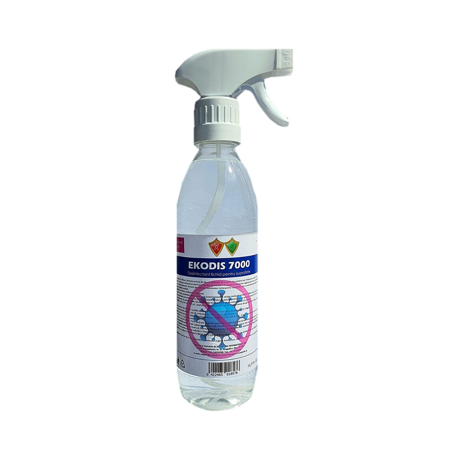 Solutie dezinfectanta pentru suprafete, Ekodis 7000, flacon 500ml, cu pulverizator, avizat MS