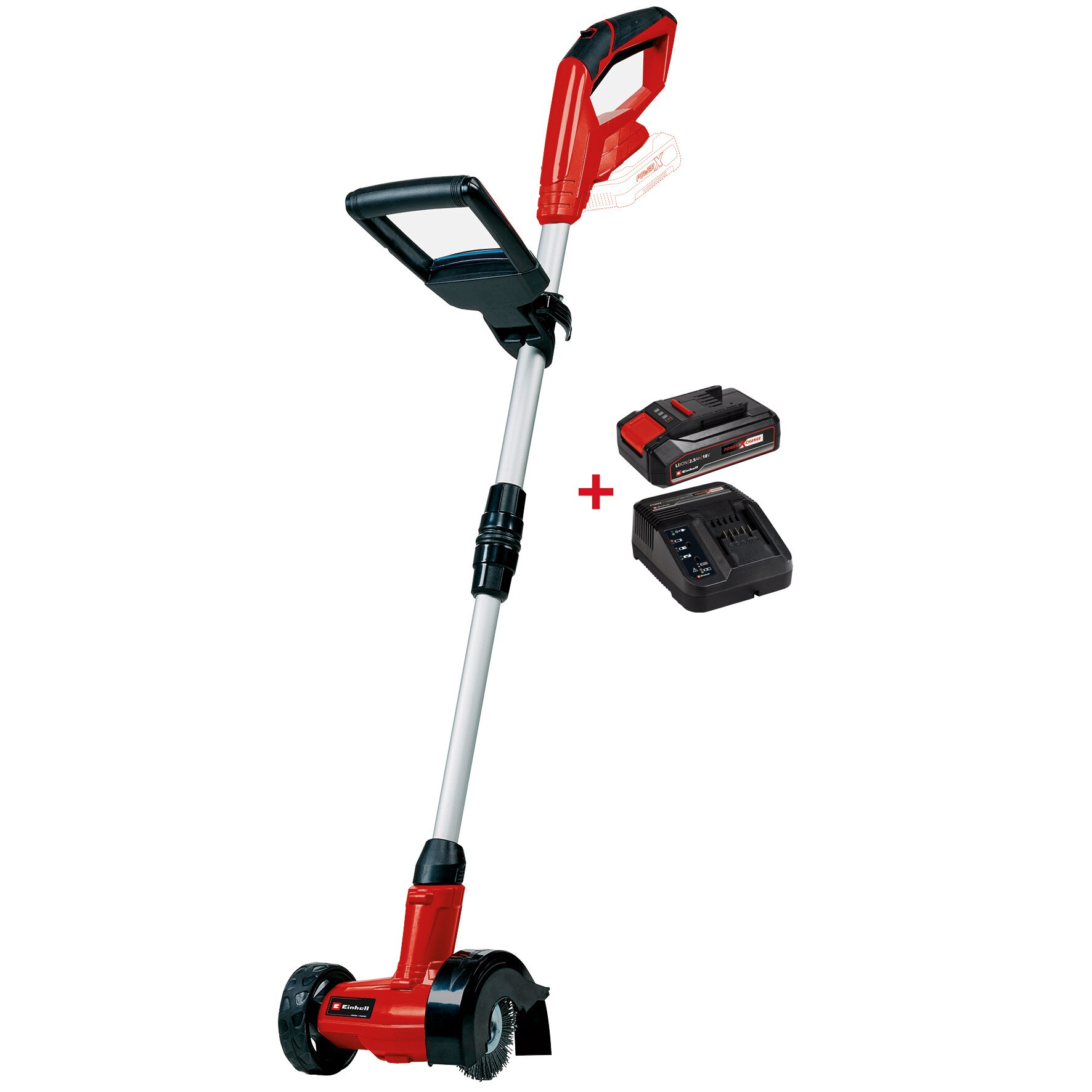 Aparat de curatat rosturi pavaj pe acumulator Einhell Power X-Change GE-CC 18 Li - Kit, 18 V, perii 10 cm + incarcator rapid si acumulator de 2.5 Ah