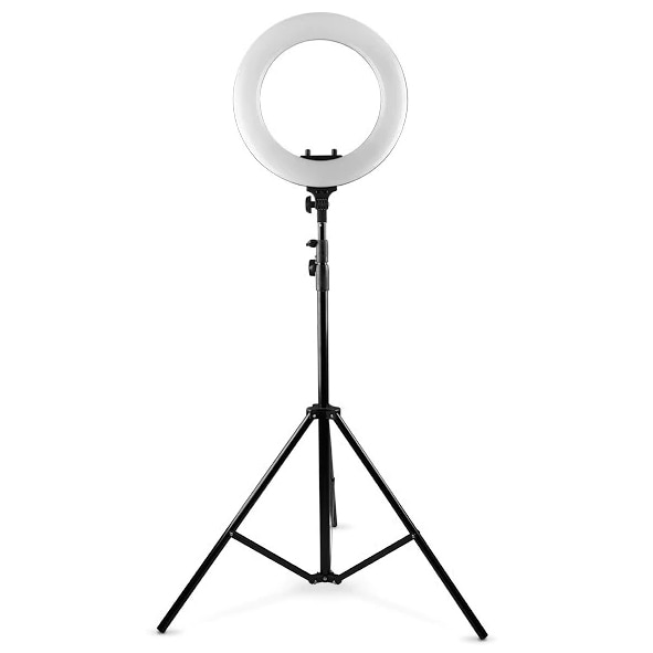 Ring light cu suport selfie, diametru 10 inch, putere 10 W, 95 LED-uri, temperatura culoare 5500K - 3200K, lumina rece/lumina calda/lumina neutra, trepied inclus, Negru