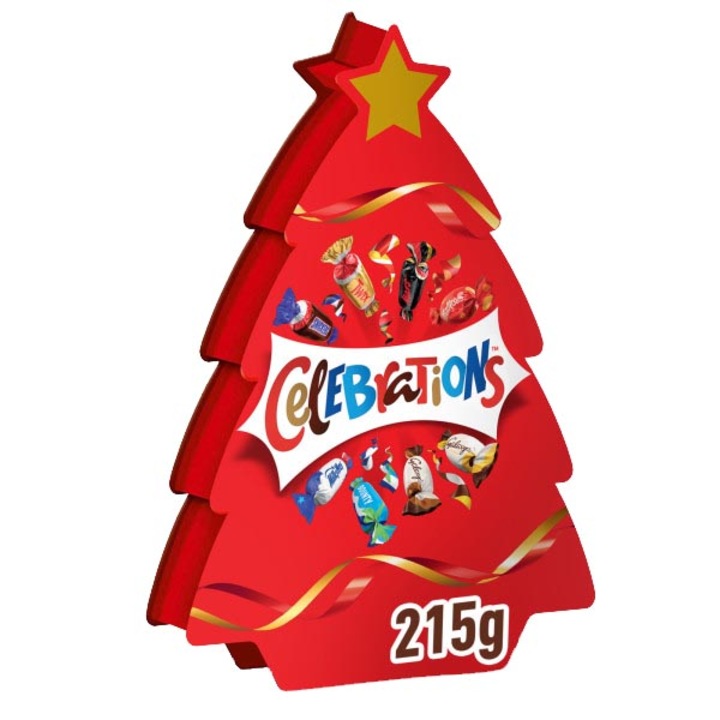 Cutie cu bomboane de ciocolata Celebrations Flatpack Christmas Tree, 215 g