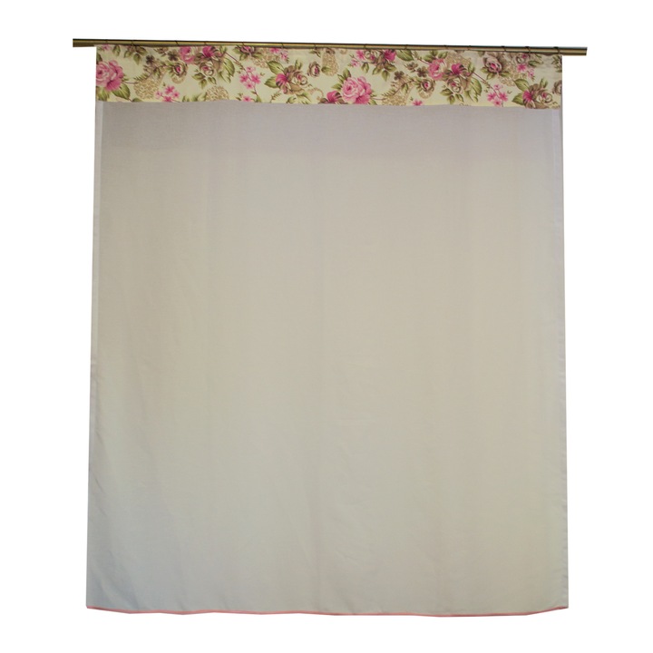 Perdea Velaria in alb cu trandafiri roz, 140x160 cm
