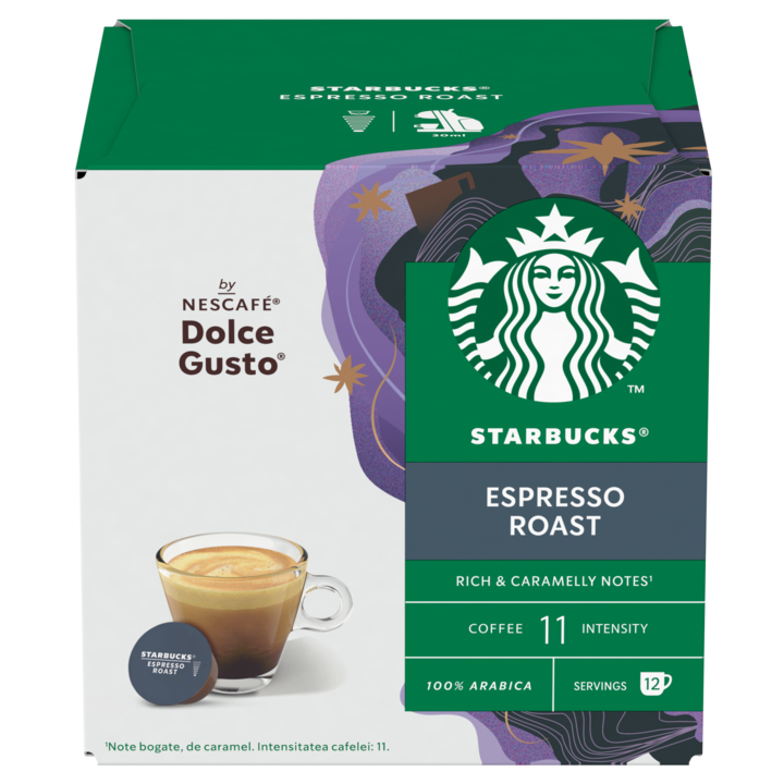 Cafea capsule, Starbucks Espresso Roast, compatibile Dolce Gusto, prajire intensa, 12 buc, 66 g