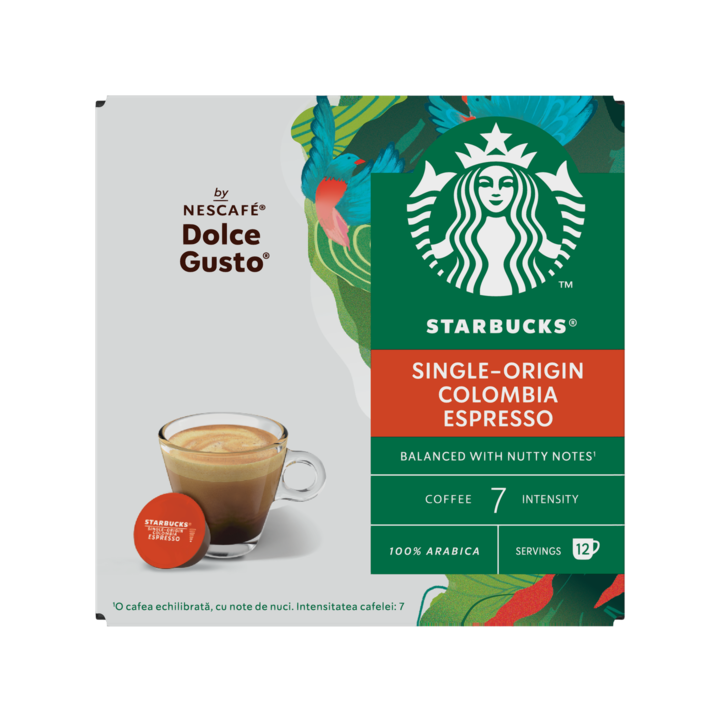 Cafea capsule, Starbucks Single-Origin Colombia Espresso, compatibile Dolce Gusto, prajire medie, 12 buc, 66 g