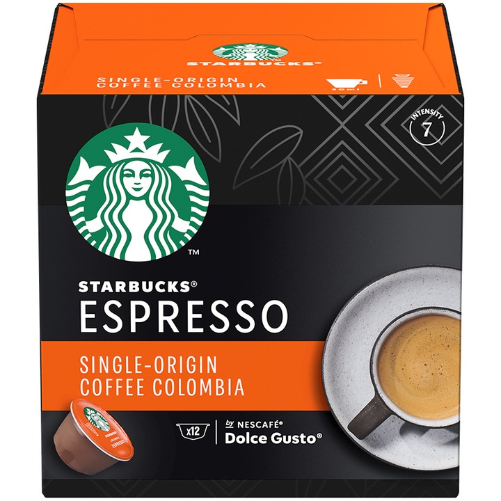 Capsule cafea Starbucks Single-Origin Colombia Espresso by Nescafé Dolce Gusto, prajire medie, 12 capsule, 66g