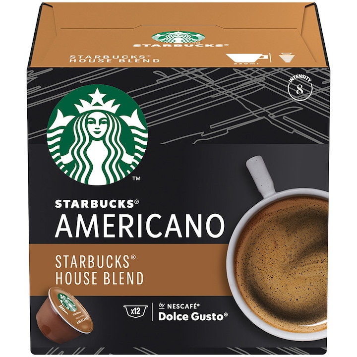 Capsule cafea Starbucks House Blend Americano by Nescafé Dolce Gusto, prajire medie, 12 capsule, 102g