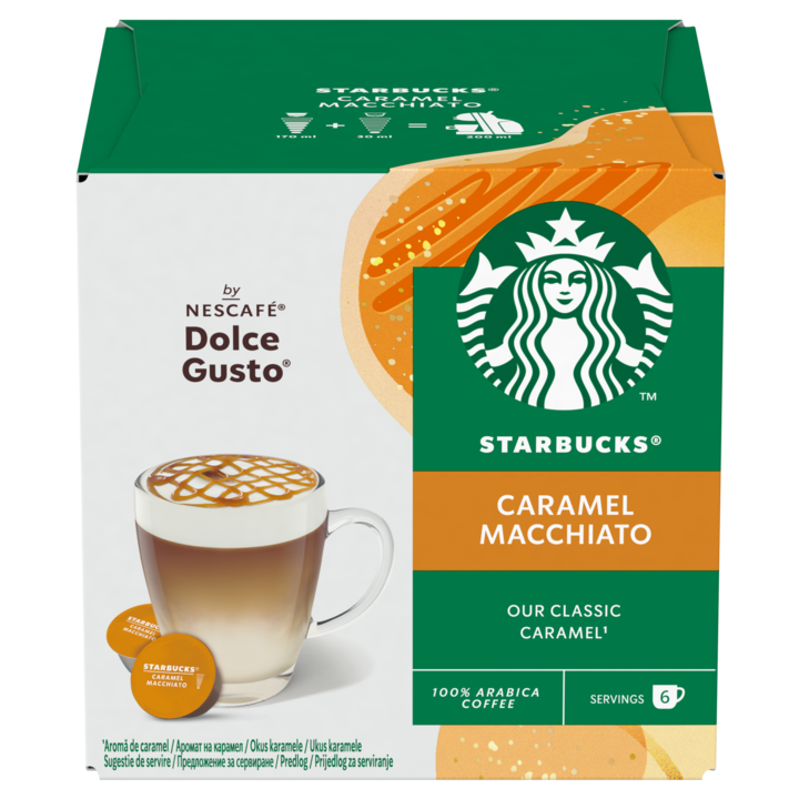 Cafea capsule, Starbucks Caramel Macchiato, compatibile Dolce Gusto, 6 bauturi, 12 buc, 127.8 g