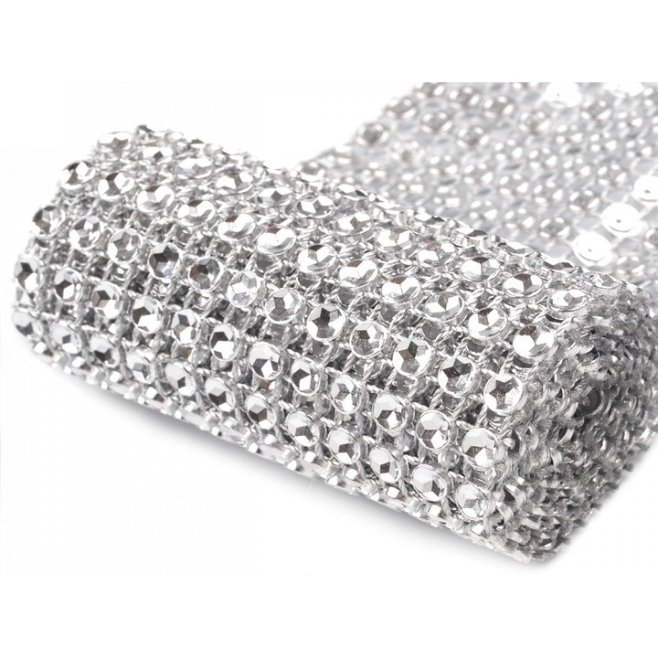 Сребърна лента за имитация на кристал, ширина 58 мм, дължина 1 м
