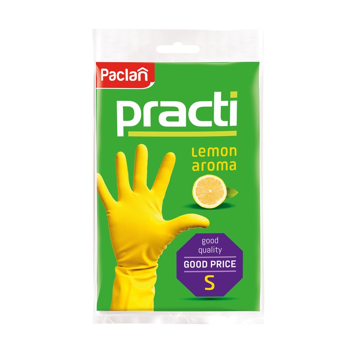 Домакински ръкавици Paclan Practi, Аромат на лимон, Гума, Един чифт, Размер S