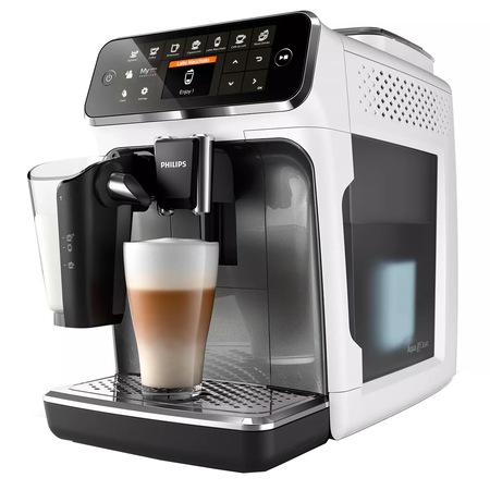 Espressor automat Philips Seria 4300 EP4343/70, sistem de lapte LatteGo, 8 bauturi, display digital TFT in 3 culori, filtru AquaClean, rasnita ceramica, optiune cafea macinata, functie MEMO 2 profiluri, Alb