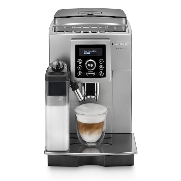 DeLonghi ECAM23.460.SB automata kávéfőző, 1450W, 15 bar, 250g kávébab tartály, 1.8L víztartály