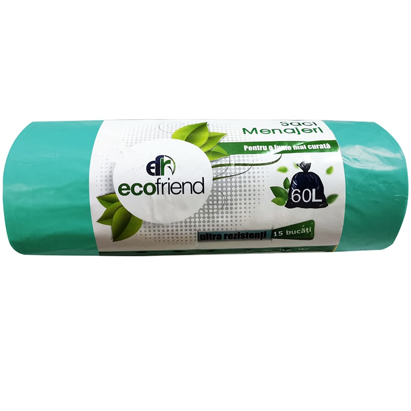 Saci menajeri EcoFriend 60L 15 buc/rola, verde