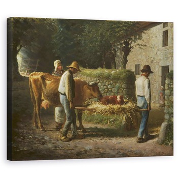 Tablou canvas - Jean-Francois Millet - taranii aduc acasa un vitel nascut pe campuri, 60 x 75 cm Tablou canvas - Jean-Francois Millet - taranii aduc acasa un vitel nascut pe campuri, 60 x 75 cm