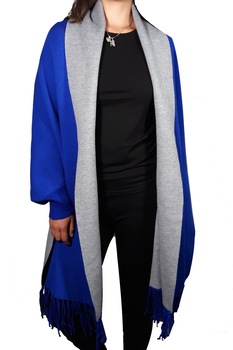 Ponch-cardigan L-line, cu franjuri,one size, Albastru royal, One Size
