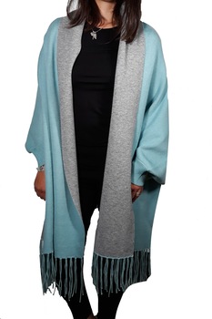 Ponch-cardigan L-line, cu franjuri,one size, Turcoaz deschis, One Size Ponch-cardigan L-line, cu franjuri,one size, Turcoaz deschis, One Size