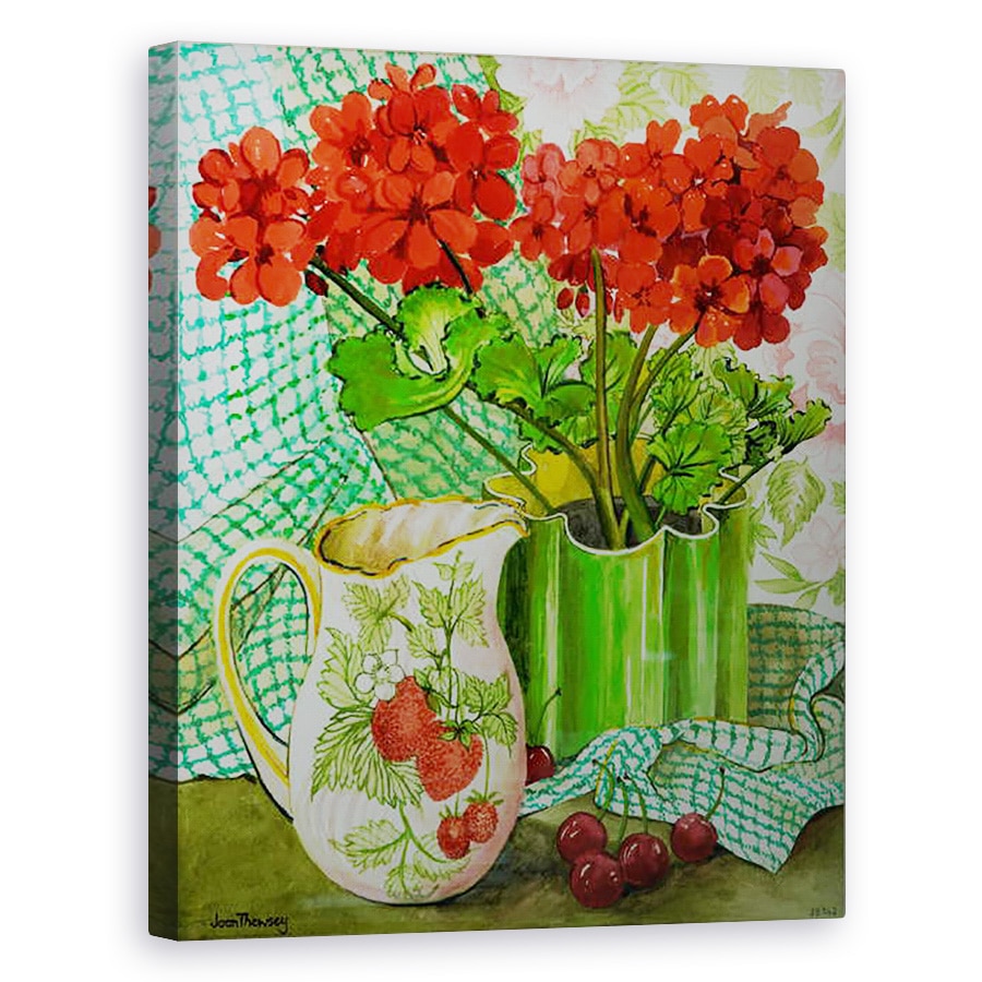 Tablou canvas - Joan Thewsey - Geranium rosu cu ulcior de capsuni si cirese, 80 x 100 cm