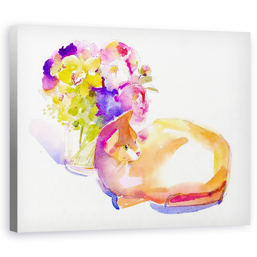 Tablou canvas - John Keeling - Pisica portocalie cu flori, 2014, 80 x 100 cm