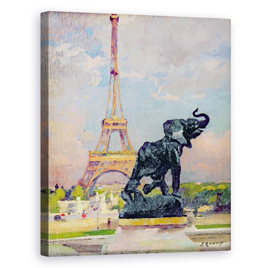 Tablou canvas - Jules Ernest Renoux - Turnul Eiffel si elefantul de Fremiet, 80 x 100 cm