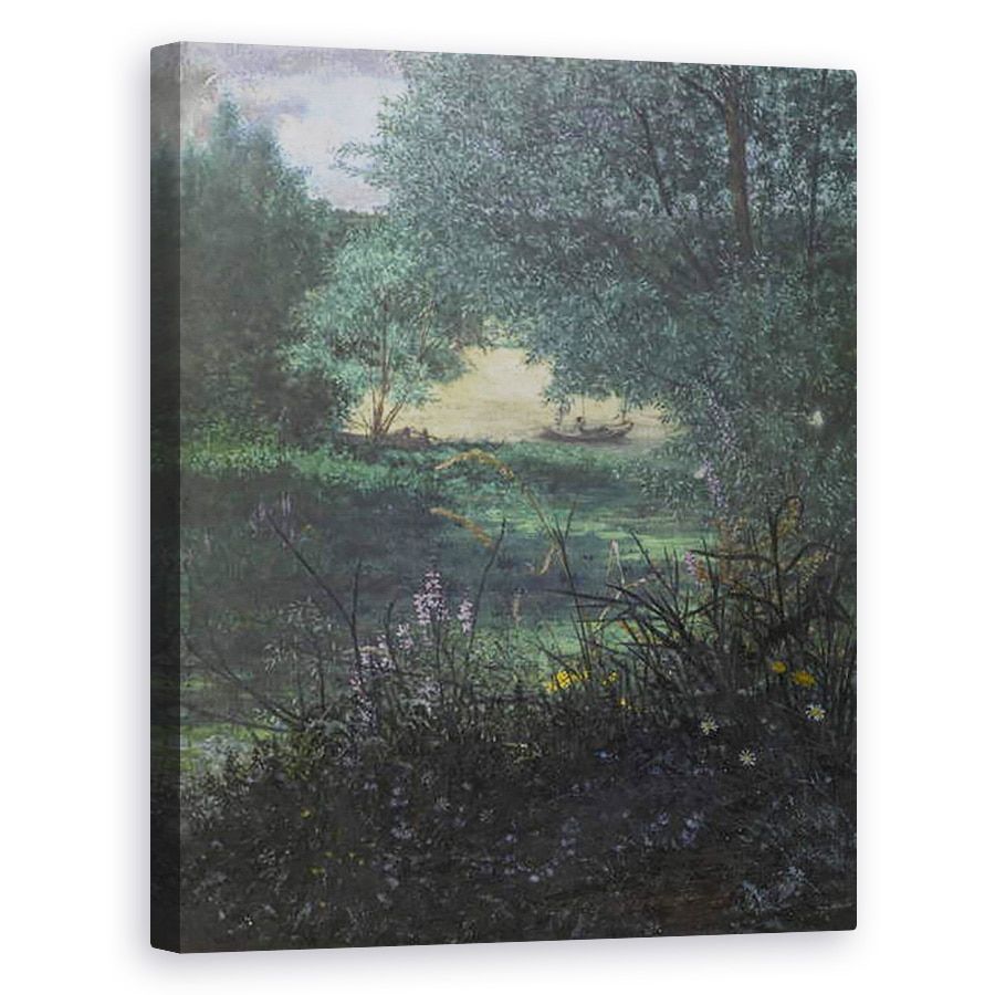 Tablou canvas - Leon Bonvin - Pescar pe un iaz cu salcie, 80 x 100 cm