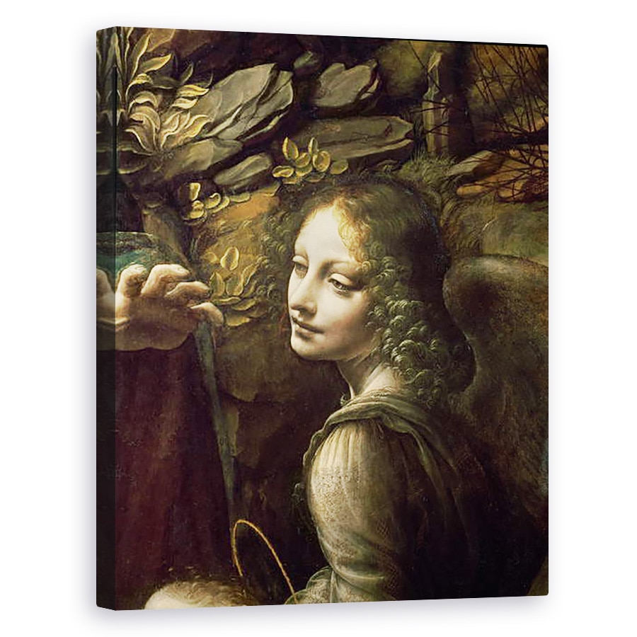Tablou canvas - Leonardo da Vinci - Detaliu al ingerului, de la Fecioara Stancilor Fecioara cu Pruncul Sfantul Ioan adorand Pruncul Hristos insotit de un inger, 80 x 100 cm
