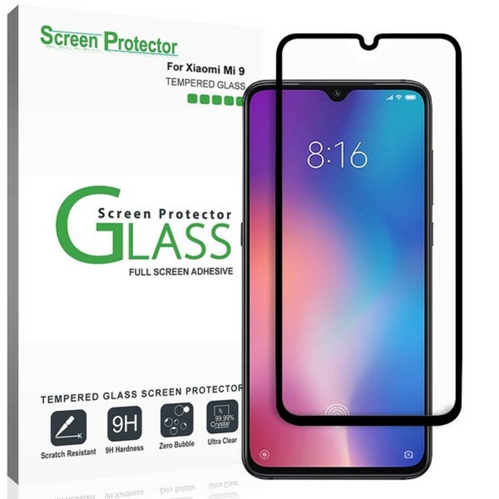 Стъклен протектор за Xiaomi Mi 9, 10D Full Tempered glass, Черен