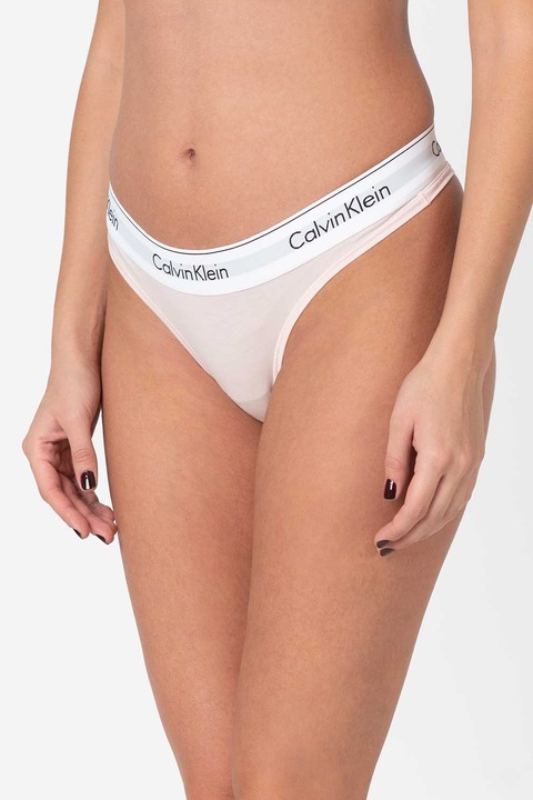 CALVIN KLEIN, Танга с модал и лого, Бял/Пастелнорозов