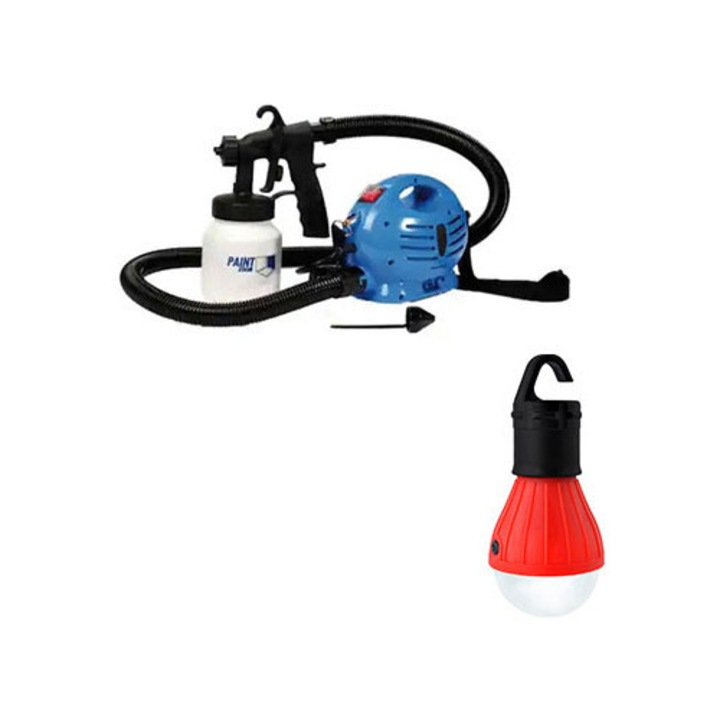 Pachet Pistol Spray, Gaia, Paint Zoom 650w pentru Vopsit si Zugravit + Bec Camping rosu