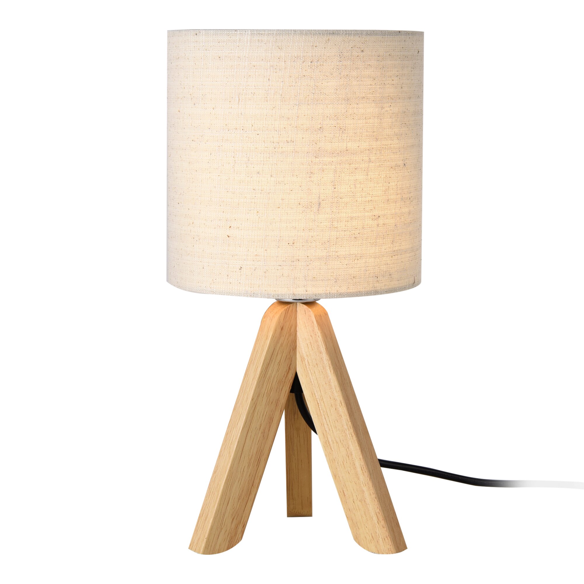 Lampa de masa Koblenz, lux.pro, 1 x E14, 40W, 37,5 cm, lemn/textil, bej/lemn natur, cu picioare tripod