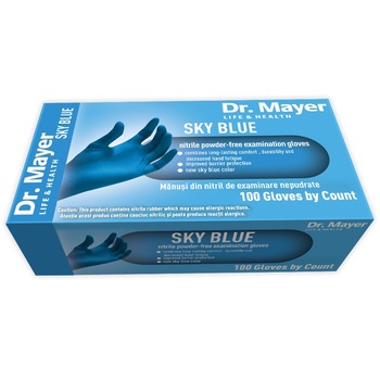 Set 100 bucati manusi Dr. Mayer Sky Blue, Nitril, microtexturate, nepudrate, albastre, marimea XL Set 100 bucati manusi Dr. Mayer Sky Blue, Nitril, microtexturate, nepudrate, albastre, marimea XL