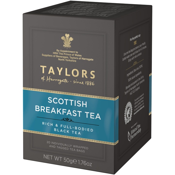 Черен чай Scotish Breakfast Taylors of Harrogate, 20 пакетчета, 50 гр