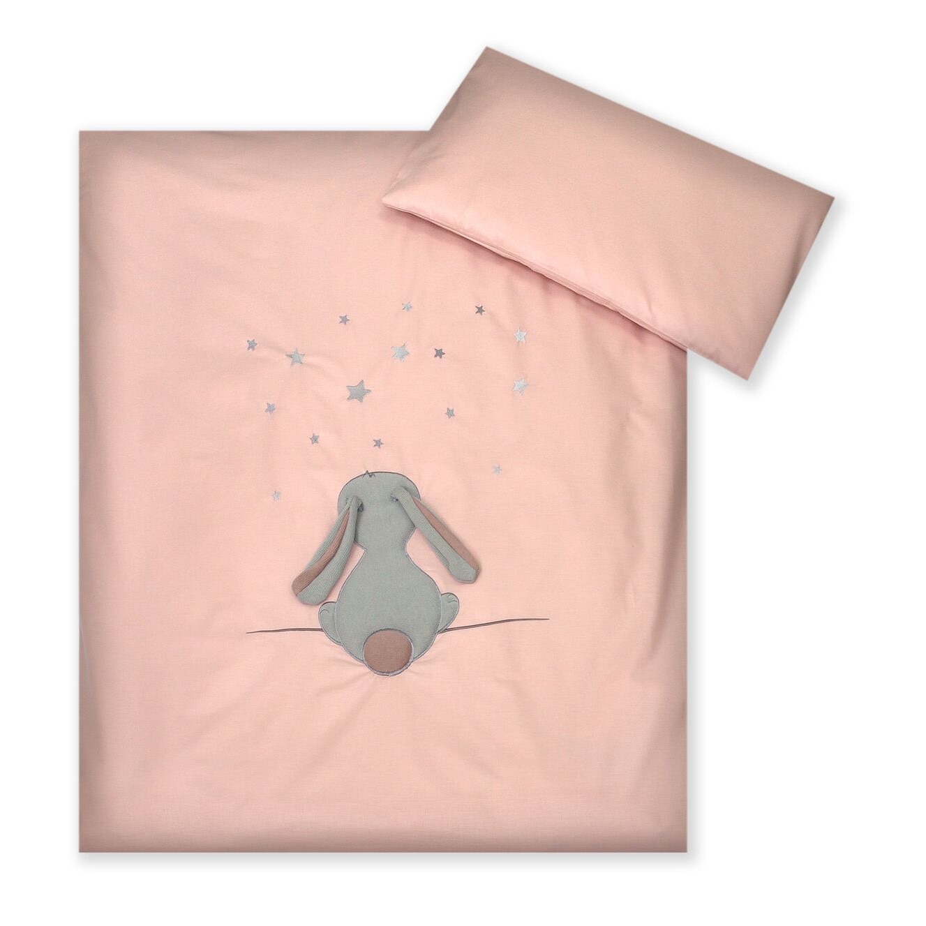 Set Lenjerie din bumbac, cu protectie laterala, pentru pat bebelusi, Fluffy Rose, 120 x 60 cm