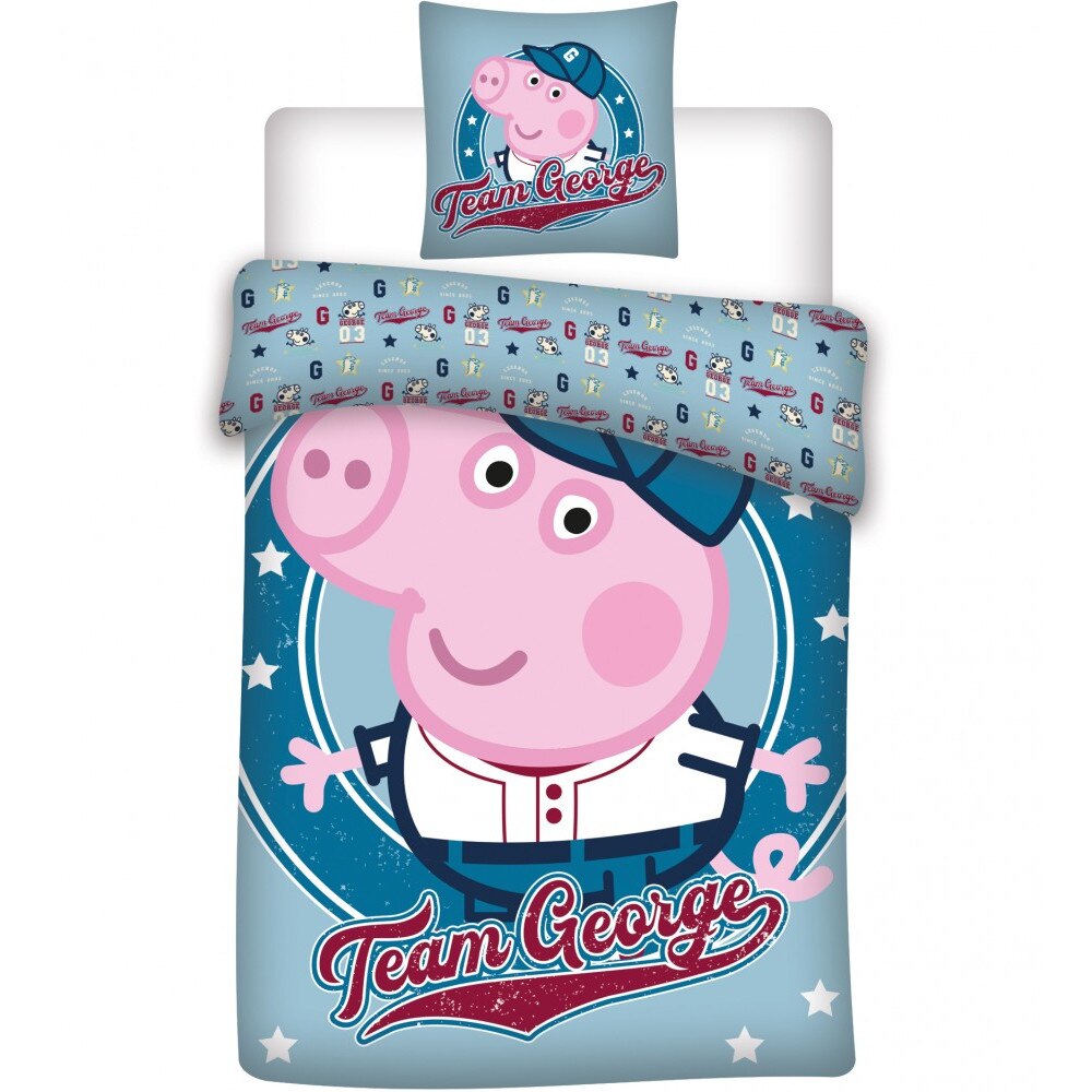 Lenjerii de pat copii, Peppa Pig George, 2 piese 100x135cm, 40x60 cm Albastru