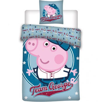 Lenjerii de pat copii, Peppa Pig George, 2 piese 100x135cm, 40x60 cm Albastru Lenjerii de pat copii, Peppa Pig George, 2 piese 100x135cm, 40x60 cm Albastru