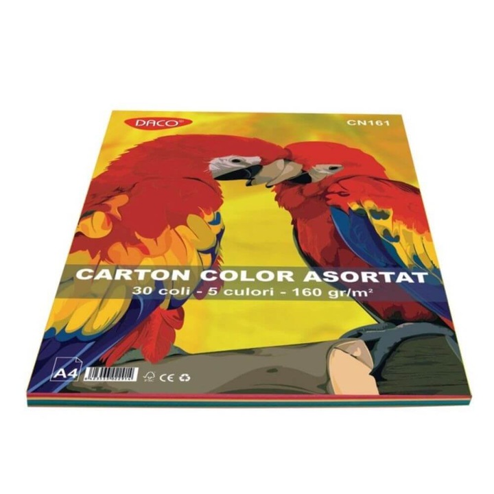 A4-es DACO kartonpapír, 30 lap/tető, 160 g/m², többszínű