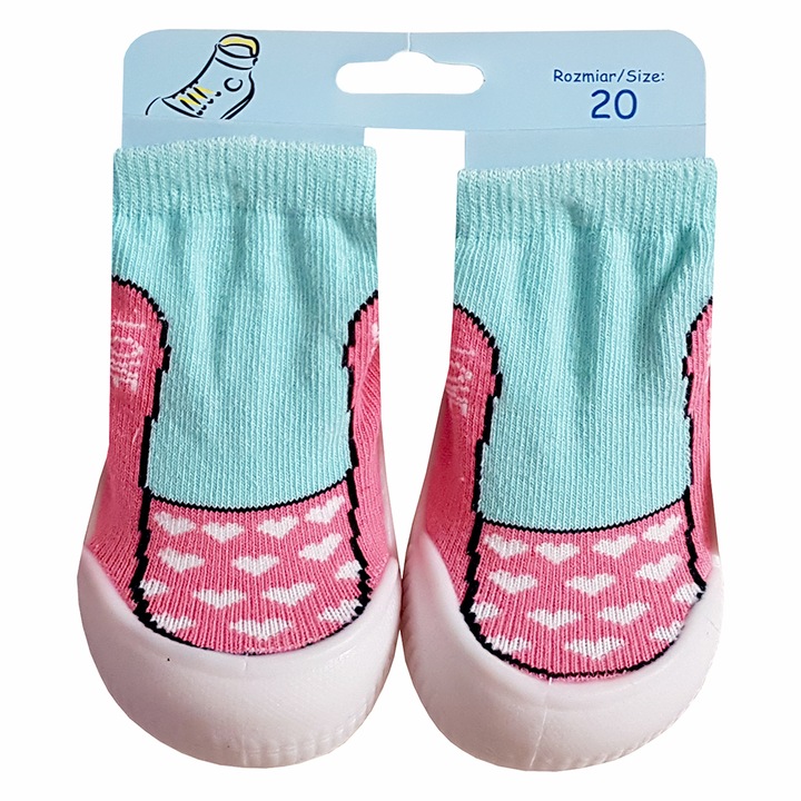 Gumitalpú lány zokni-papucs, benti cipő, baba mamusz - Szívecskés (Rózsaszín, almazöld, 23-as)