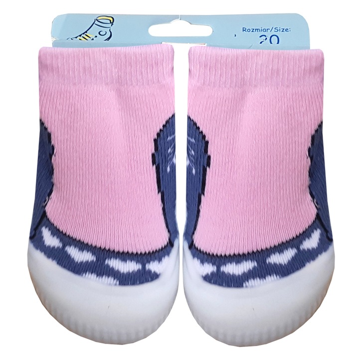 Gumitalpú lány zokni-papucs, benti cipő, baba mamusz - Szívecskés (Kék, rózsaszín, 21-es)