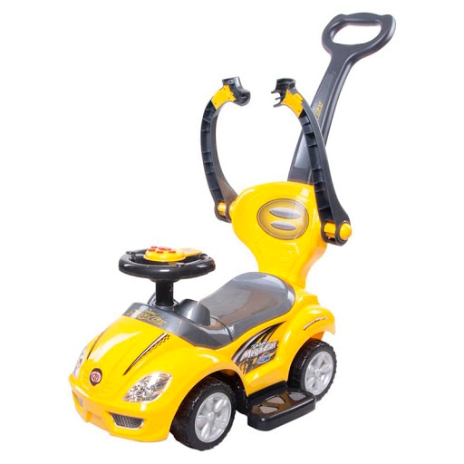 Masinuta copii si bebe, cu melodii, maner de impins pentru parinti, bara de protectie, Galben JHT33G