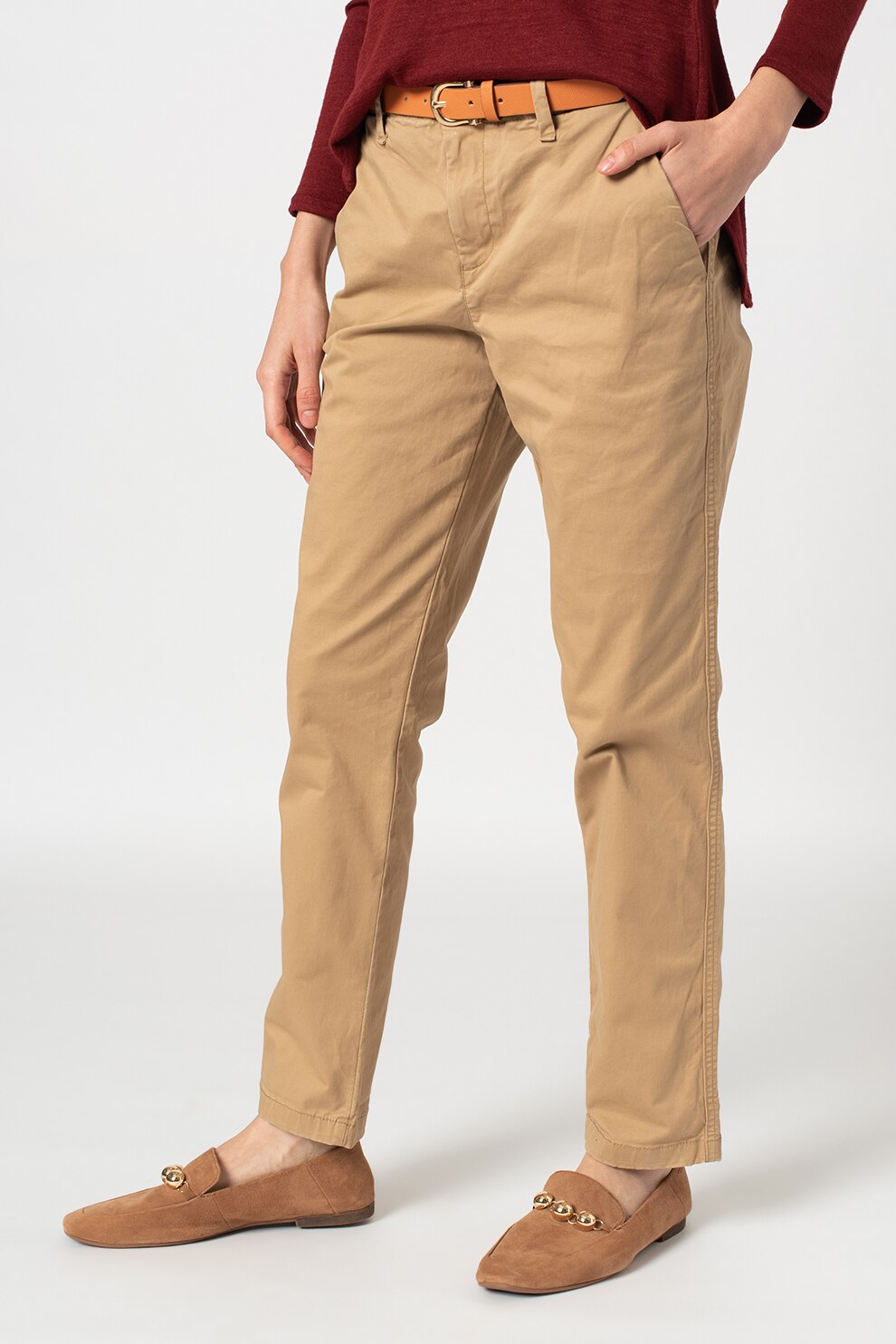GAP, Pantaloni crop cu talie medie, Maro camel